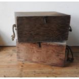 A PAIR OF PINE STORAGE TRUNKS, with rope handles, 36 x 66 x 53 cm