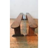 A PAIR OF FRENCH 19TH CENTURY FARMHOUSE BENCHES, 46 x 198 cm