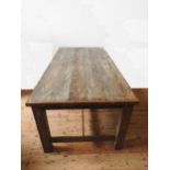 A CONTEMPORARY STRETCHER BAR INDUSTRIAL STYLE RUSTIC KITCHEN TABLE, repurposed from a Lush Store