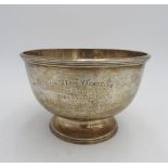 AN IRISH HALLMARK SILVER PRESENTATION BOWL, on spreading foot base, inscribed by Lough Erne Yacht