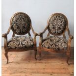 A PAIR OF DURESTA HAND MADE LOUIS XV STYLE GILDED ARMCHAIRS, the gilded scroll arm frames