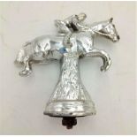 THREE HOOD ORNAMENTS / CAR MASCOTS Horse with rider 10.5cm x 10cm high Dog 6cm x 10cm high Jaguar