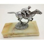 "GALLOPING" HORSE WITH JOCKEY HOOD ORNAMENT / CAR MASCOT 14cm wide x 9cm high