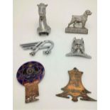 A SELECTION OF CAR MASCOTS AND BADGES: RAA enamel grille badge, Austin mascot, Horse ornament, Rover