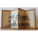 A CHINESE 20TH CENTURY 4-FOLD PICTORAL SCREEN DEPICTING MOUNTAIN SCENE