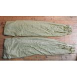 A PAIR OF VERDE DAMASK WINTER LINED ROPE EDGED FULL LENGTH CURTAINS, 300 cm wide x 280 cm drop