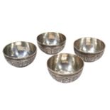 FOUR PERSIAN SILVER BOWLS, BY MOHAMMAD TAQI ZUFAN IRAN, 20TH CENTURY the sides finely engraved