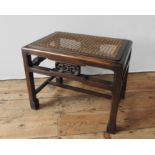 A WHYTOCK & REID MAHOGANY ANGLO-CHINESE STOOL WITH CANE SEAT PANEL