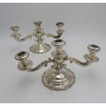 A PAIR OF PERUVIAN SILVER CAMUSSO SILVER CANDELABRA, with two foliate style arms eminating from