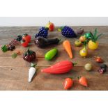 TWENTY THREE BOHEMIA CRYSTAL ART GLASS FRUIT AND VEGETABLE ORNAMENTS, including aubergine,