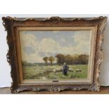 F E. GRONE (1845-1920) 'SUMMER PASTURES' OIL ON CANVAS, signed in bottom right hand corner with