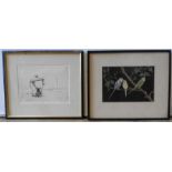 A MONOCHROME PRINT SIGNED WILLIAM LAMB AND A WATER COLOUR OF BUDGERIGARS, the Lamb print measuring