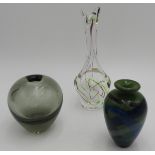 A MAASTRICHT CRYSTAL ART GLASS VASE, HOLMEGAARD POSY VASE AND CONTINENTAL ART GLASS VASE, the