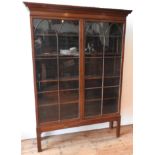 A GEORGE III MAHOGANY GLAZED TWO DOOR DISPLAY CABINET ,on square legs with narrow Grecian style