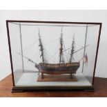 MODEL OF GALLEON IN GLASS CASE, 48 x 57 x 23 cm