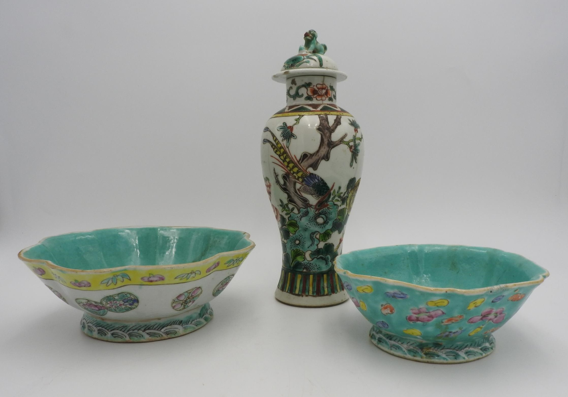 TWO CHINESE FAMILLE ROSE LOW BOWLS QING DYNASTY, 19TH CENTURY 20cm & 15cm wide; together with a - Image 2 of 3