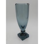 A KOSTA SCANDANAVIAN BLUE GLASS ART DECO VASE, with etched marks on base, 26 cm high