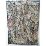 A 20TH CENTURY TAPESTRY WALL HANGING 'LE MESSAGER', on brass rail, measuring 136 x 93 cm