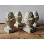 TWO PAIRS OF RECONSTITUTED STONE GARDEN FINIALS, 32cm high