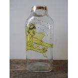 A MARK ANGUS CONTEMPORARY ART GLASS LARGE BOTTLE VASE, with stained glass figure decoration,