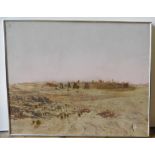 A LARGE OIL ON CANVAS OF A WALLED CITY IN DESERT LANDSCAPE, unsigned, damage to lower right hand