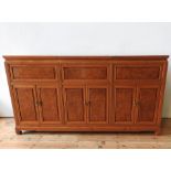 AN ANGLO-CHINESE ROSEWOOD SIDEBOARD, with two lift-top sections, six panelled doors and cupboard