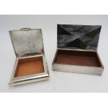 A PERUVIAN SILVER COVERED CIGARETTE CASE BY CAMUSSO AND A SILVER PLATED CIGARETTE BOX, the case