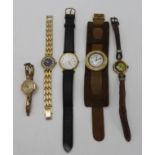 A VINTAGE LADIES GOLD WRIST WATCHES, ROTARY WRIST WATCH AND THREE OTHERS