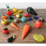 TWENTY TWO BOHEMIAN CRYSTAL ART GLASS FRUIT AND VEGETABLE ORNAMENTS, including pineapple, grapes