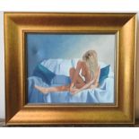 OIL ON CANVAS 'STUDY FOR SOFA SUITE NO.2' NUDE SCENE, SIGNED STEVE BONNER, 39 X 50 cm