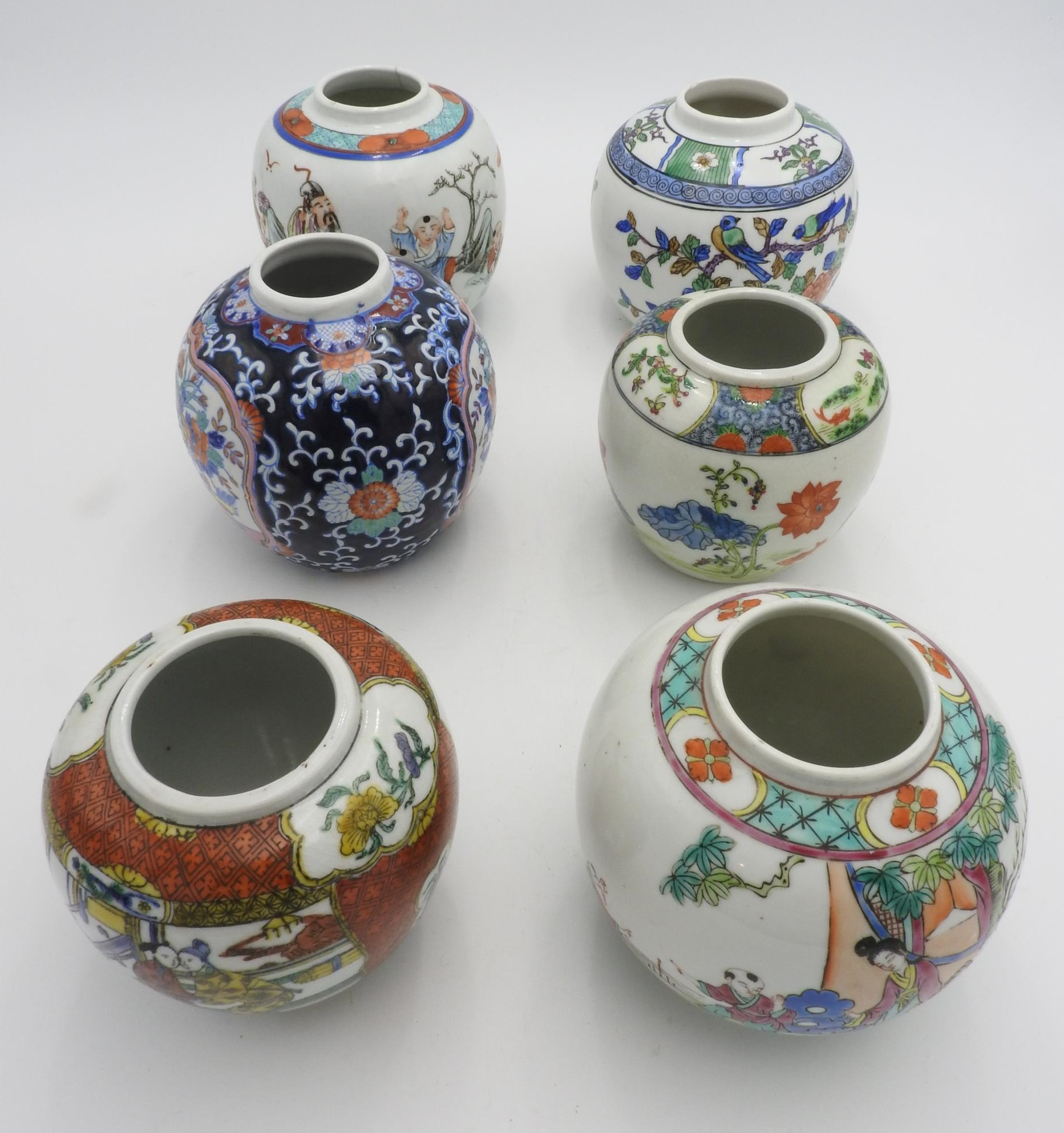 A SELECTION OF SIX 20TH CENTURY CHINESE GINGER JARS, the tallest measuring 13 cm high