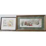 A SIGNED CARTOON ILLUSTRATION OF DOGS AND A LAUNDRY SCENE WATER COLOUR, the cartoon illustration