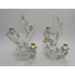 A PAIR OF SCHNEIDER FRENCH ART GLASS CANDELABRA, 28 cm high