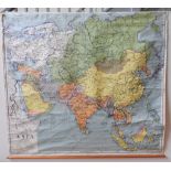 LARGE PHILLIPS SCHOOL ROOM MAP OF ASIA ON CANVAS, 164 x 179 cm