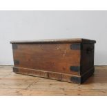 A VICTORIAN METAL BOUND PINE BLANKET BOX AND A STAINED PINE BLANKET BOX