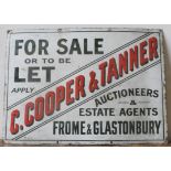 A VINTAGE ENAMEL AUCTIONEER'S ADVERTISING SIGN, of local interest, 51 x 71 cm