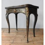 AN ORNATE 19TH CENTURY FRENCH BOULE WORK FOLDING CARD TABLE