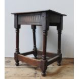 AN EARLY 19TH CENTURY OAK JOINT STOOL AND A 19TH CENTURY OAK WALL CUPBOARD, with carved