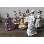 A ROYAL WORCESTER 'ARABELLA' FIGURINE AND EIGHT WEDGWOOD SPINK FIGURINES, some with certificates, '