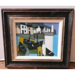 PETER STANAWAY (b.1943) 'CORNISH FISHING HARBOUR' OIL ON BOARD, monogrammed in bottom left hand