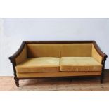 AN ANGLO-CHINESE ROSEWOOD TWO SEAT SETTEE, upholstered in gold fabric with removable seat and back