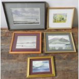 FIVE VARIOUS SIGNED RURAL AND MARITIME SCENE WATER COLOURS