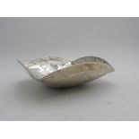 A PERUVIAN HAMMERED SILVER BOWL, square shaped with curved edges, stamped 925, 7.5 oz