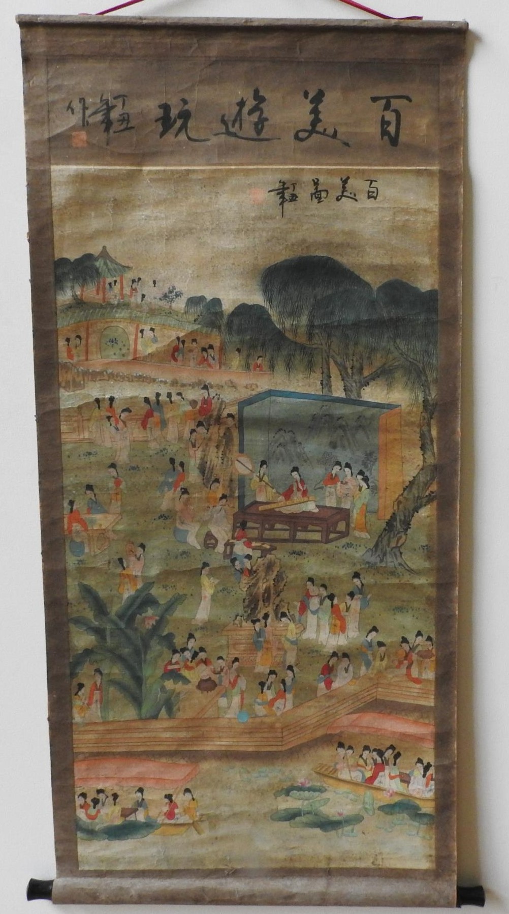 CHINESE SCHOOL (19TH CENTURY) SCROLL depicting elegant ladies engaged in various pursuits  110cm