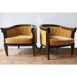 A PAIR OF ANGLO-CHINESE ROSEWOOD BERGERES, with gold coloured button back upholstery and removable