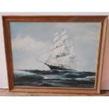 PAUL RICHARDSON (20TH CENTURY) SIGNED OIL ON CANVAS OF TALL SHIP, 70 x 90 cm