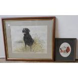 TWO ORIGINAL WATER COLOURS OF BLACK LABRADOR AND SETTER, the labrador painting by James Rowley,