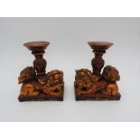 PAIR OF GILT LACQUER CARVED LION DECORATED STANDS, 11 cm high