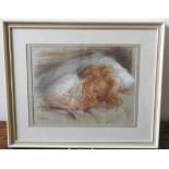 PASTEL ON PAPER OF SLEEPING CHILD, SIGNED OSTOYA, 28 x 36.5 cm