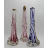 THREE STRATHEARN SCOTTISH ART GLASS TABLE LAMPS, impressed marks on base, infused with blue, white